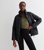 New Look Tall Black Leather-Look Puffer Jacket